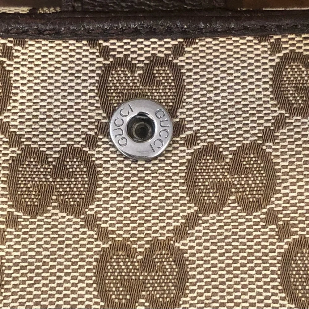 GUCCI GG Web Monogram Brown Leather Tan Canvas Trifold Wallet